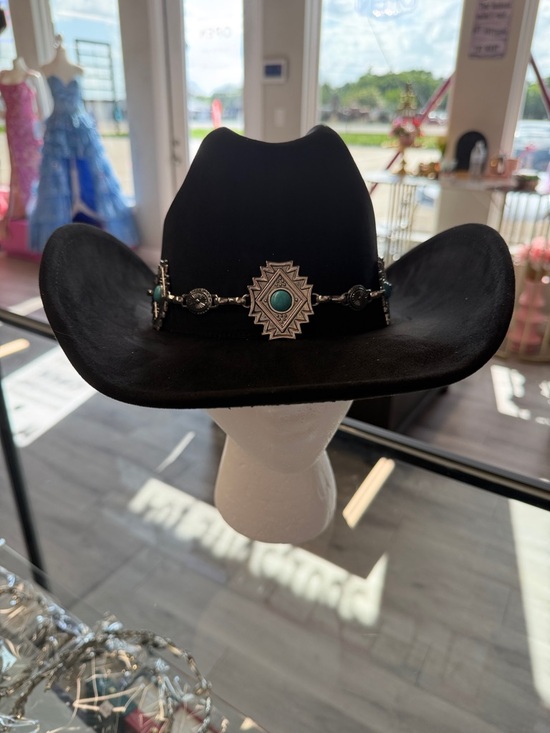 Accessories - Black Western Cowboy Hat with Turquoise Concho Band